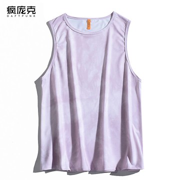 歐美高街扎染坎肩汗背心男女潮牌寬松休閑百搭情侶運動無袖T恤夏