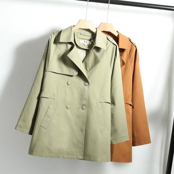 2025年春季新款小個子短款風衣女韓版收腰顯瘦爆款雙排扣風衣外套