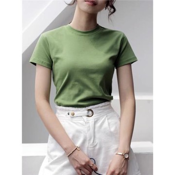 抹茶綠短袖t恤女夏2025年新款純棉白色修身體恤百搭圓領上衣ins潮