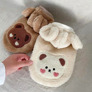 【汪喵森活－優惠出清💲】 害羞小熊 熊耳帽衣 2色 狗衣服 比熊 博美 貴賓 貓咪 秋冬服飾 吉娃娃 雪納瑞 馬爾濟斯