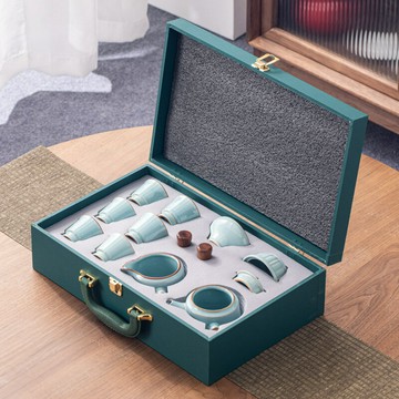 天青汝窯功夫茶具套裝家用茶杯側把壺辦公室茶壺高端禮盒