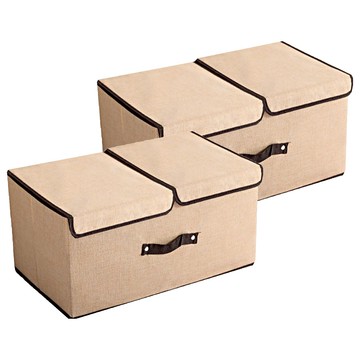 小麥購物 雙蓋儲物棉麻加厚摺疊收納箱 L2332  米色  大(50 x 30 x 25cm)  2個