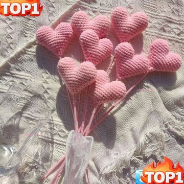 🔥限時熱銷🔥編織 編織花 毛線編織花 成品糖果色 手工鉤針 編織愛心桃花束 情人節 教師節禮物 夜市擺攤批發