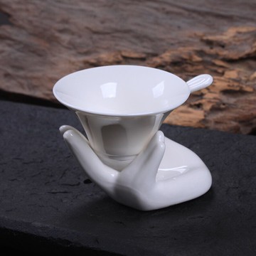 瓷牌茗陶瓷觀音手托過濾網茶濾茶漏斗渣德化白玉瓷功夫具茶道配件