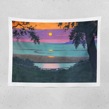 海邊風景墻布 日出海景小眾藝術畫布臥室床頭背景布 宿舍改造掛布