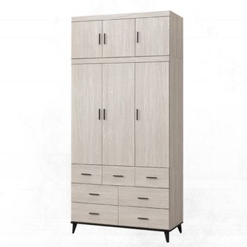 文創集 凱曼拉4尺六門七抽加高衣櫃組合 -120x59x248cm免組