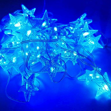 摩達客-50燈LED皮線燈串(USB+電池盒兩用充電/五角星星-藍白光)5M