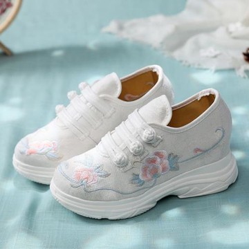 老北京布鞋女中國風高跟漢服鞋子女古風厚底運動繡花鞋增高旅游鞋