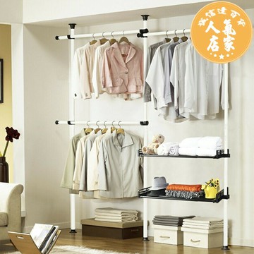 頂天立地衣帽架 頂天立地晾衣架簡易落地臥室衣帽架免打孔組裝家用室內衣柜置物架