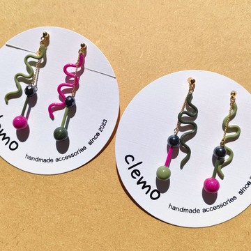 彎曲啞鈴 抹茶/粉紅【耳針/耳夾】