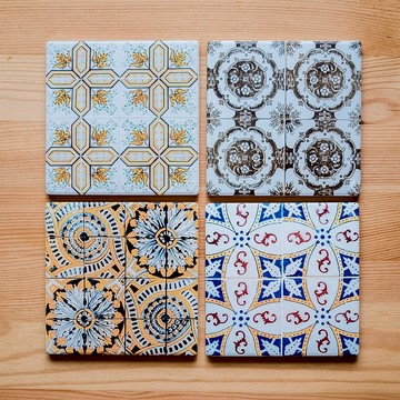 葡萄牙花磚杯墊 l H款4件組 l 於里斯本拍攝花磚圖案後復刻設計