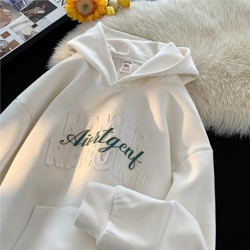 麂皮絨連帽衛衣男春秋潮牌美式復古外套字母印花套頭上衣男生衣服