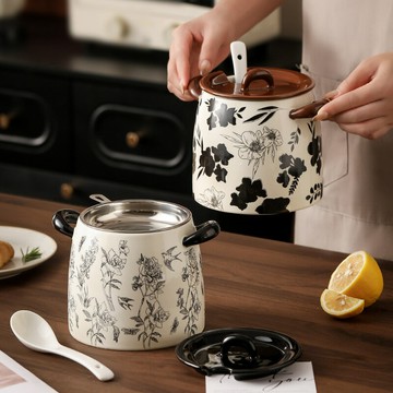 豬油罐陶瓷釉下彩家用大號耐高溫調料盒調料罐瓶廚房辣椒油葷油罐