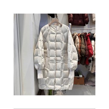 韓國無領中長款羽絨服女2024冬季新款加厚大版大碼壓膠羽絨服外套