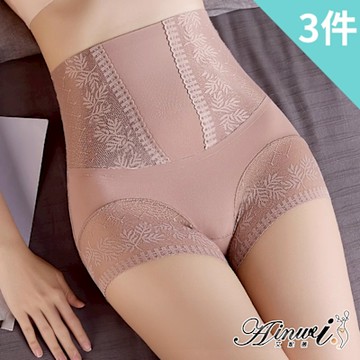 【AINWEI 艾妮薇】現貨 無痕透氣蕾絲收腹高腰內褲/性感內褲/女內褲/無痕內褲(超值3件組-顏色隨機)
