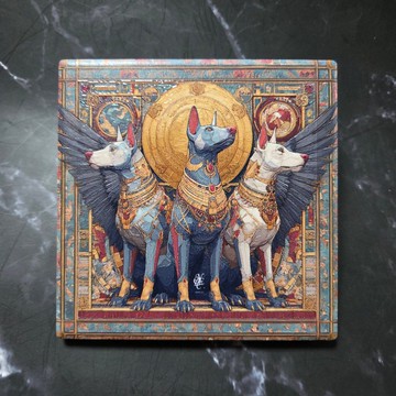 金字塔看守犬-晶雕吸水陶瓷杯墊