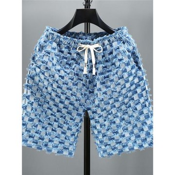 牛仔短褲男女時髦夏季薄款高街休閑馬褲潮牌外穿大碼寬松五分褲子