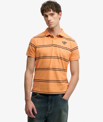 Superdry Men's Vintage Stripe Jersey Polo Shirt Orange Size: Xxl