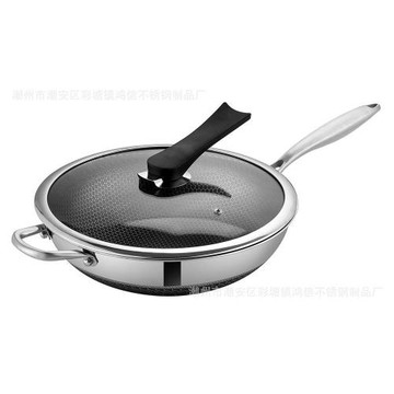316不銹鋼炒鍋不粘鍋炒菜鍋雙面蜂平底鍋無涂層電磁爐燃氣灶家用