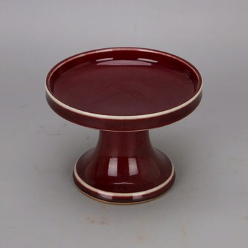 大明宣德年祭紅高足果盤 仿古手工瓷器景德鎮舊貨家居裝飾收藏