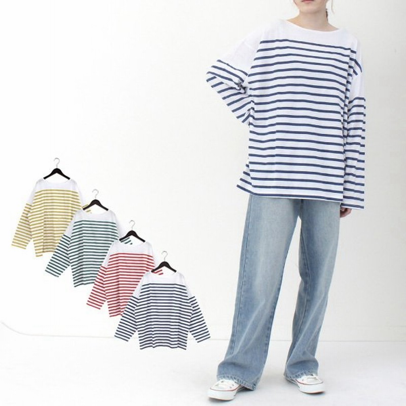 カットソー Tシャツ ロンt ボーダー パネルボーダー 長袖 クルーネック 天竺 ルーズ ロング丈 春 夏 トップス レディース 通販 Lineポイント最大0 5 Get Lineショッピング
