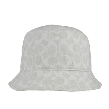 COACH 滿版CC Logo 皮標細節棉質牛仔漁夫帽(白色)