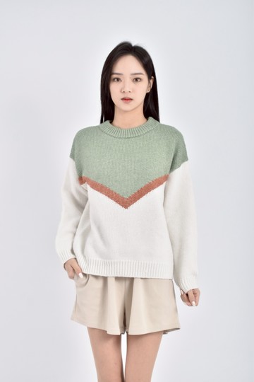 (M) roxy質感羊毛針織白橘綠色毛衣