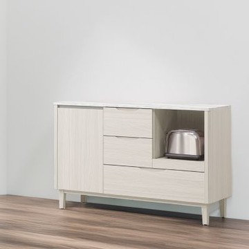 文創集 瑪琳4尺單門三抽拉盤低餐櫃(仿雲紋耐磨桌面)-119x40x90cm免組