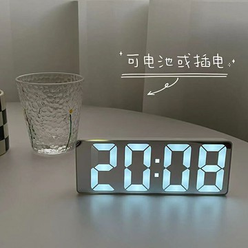 ins風 簡約 LED鬧鐘 電子鐘 鏡面 時鐘 溫度計 日曆 床頭鬧鐘 電子鬧鐘 創意擺件 北歐風