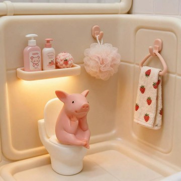 熱銷✨本土直出✨廁所搭子可愛搪膠馬桶小豬上廁所馬桶青蛙動物桌面擺件 搞怪個性裝飾創意禮物辦公桌小物