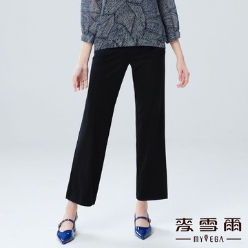 Myvega麥雪爾 素面彈力鬆緊腰直筒褲-黑