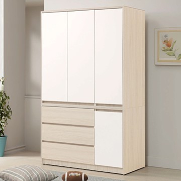 文創集 山多利雙色4尺四門三抽衣櫃-120x58x200cm免組