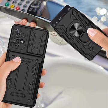 適用Galaxy A23手機殼推窗鏡頭保護套SAMSUNG裝咭片插卡3星a23滑蓋磁吸指環galaxy a23商務男款三星a23外殼子