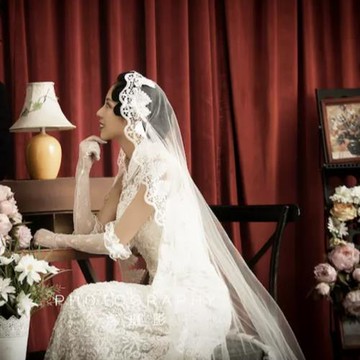 新款白色民國復古頭紗 網紅拍照婚禮短款超長拖尾風格旅拍超仙