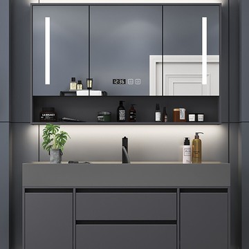 免運 開發票 現代簡約智能浴室柜一體盆柜組合輕奢實木洗手洗臉池衛生間洗漱臺 快速出貨