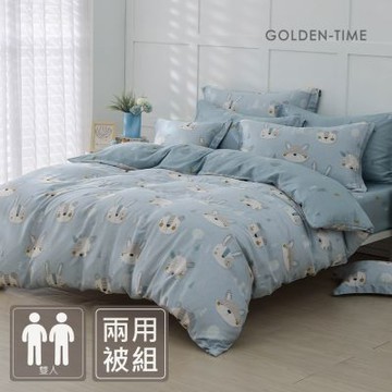 GOLDEN-TIME-300織紗100%萊賽爾纖維-天絲兩用被床包組(晚安森林/藍-雙人)