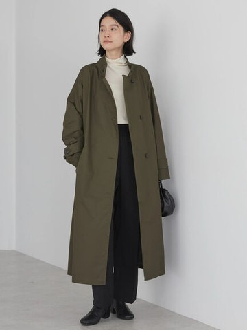 光澤感俐落防水立領長版風衣(HC34L0Y01J0) - AMERICAN HOLIC