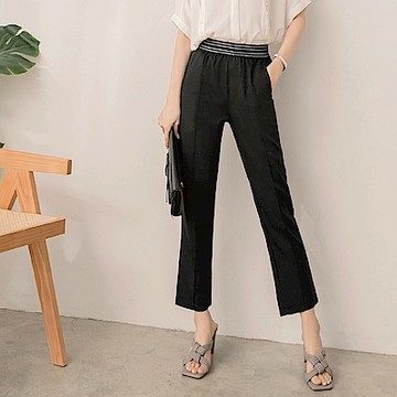 OB嚴選-質感彈性腰頭開衩修身直筒長褲