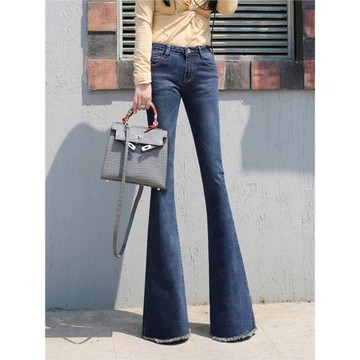 2025秋季意大利新品中腰加長大喇叭牛仔褲女流蘇毛邊修身復古褲子