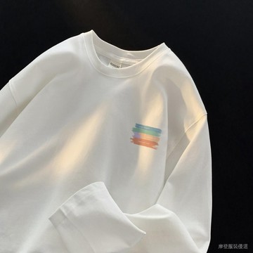 ✨新春新品✨白色T恤 美式 重磅衛衣 潮牌 男 內搭 打底衫 春秋 青少年 長袖 T恤 上衣服 潮流     M121