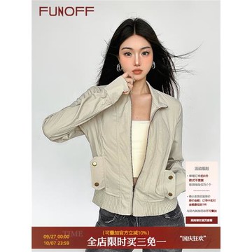 FUNOFF巴恩風復古工裝口袋拉鏈收腰夾克外套工業風長袖上衣2025秋