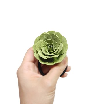 手工皮革花髮圈_大_秋香綠/淺藍/湖藍/深灰