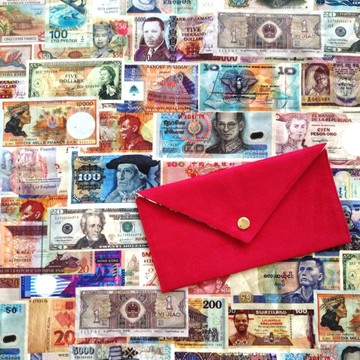 【ENT/萬用紅包袋】內裡印花 萬國紙幣鈔票 法國麂皮 勃根地紅酒