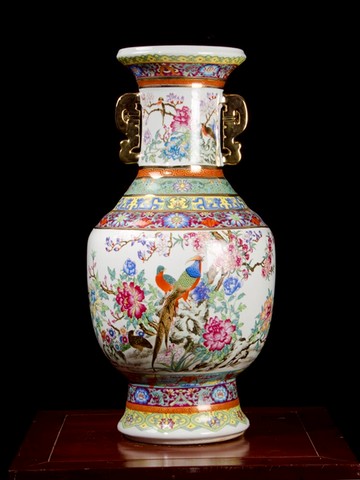 景德鎮陶瓷器仿乾隆年粉彩花鳥雙耳落地大花瓶仿古客廳裝飾品擺件