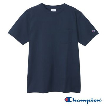 Champion 官方直營 男款 BASIC 素面口袋小C短袖TEE-深藍色(C3-X357-370)
