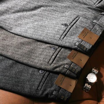 高端歐品厚款粗花呢子褲子男士冬季保暖英倫人字紋毛呢休閑褲直筒