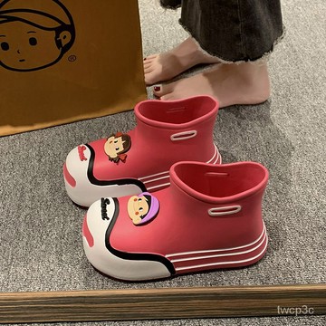 熱賣爆款防滑防水短筒雨靴女2023年秋季新款厚底開口笑可愛小衆設計感膠鞋 BAFZ