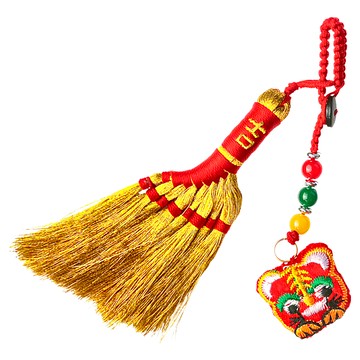 虎爺天地掃吊飾 棉線金絲線手工編織  1個