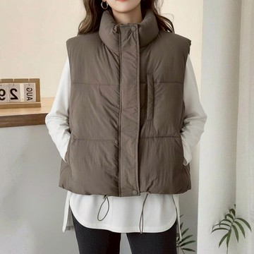 🧡任2件結帳77折🧡中大尺碼 背心 韓版羽絨棉簡約抽繩設計背心外套【051895】DEC17｜4色  19LADY〔現貨〕