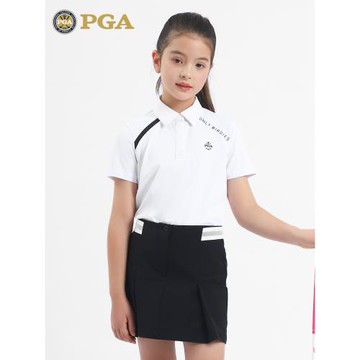 美國PGA 兒童高爾夫服裝女童短袖T恤運動面料舒適透氣青少年上衣